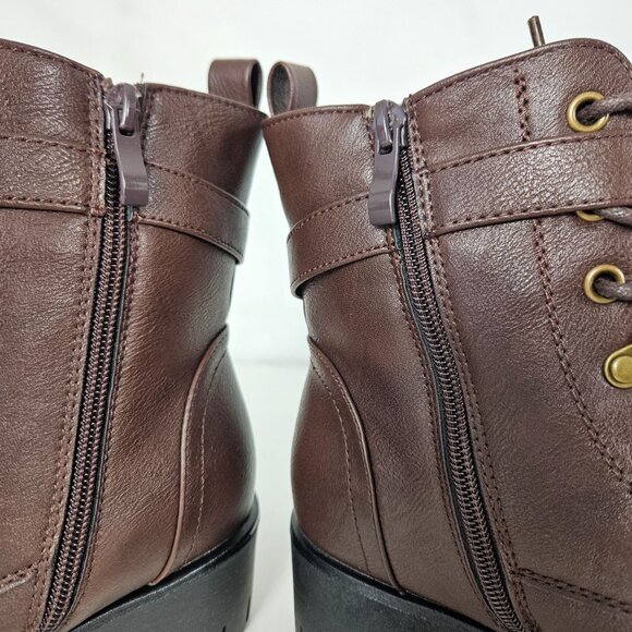 Womens Size 11 Fashion Wedge Chunky Ankle Boots Lace Up Zippers Strap Buckles - Picture 12 of 16